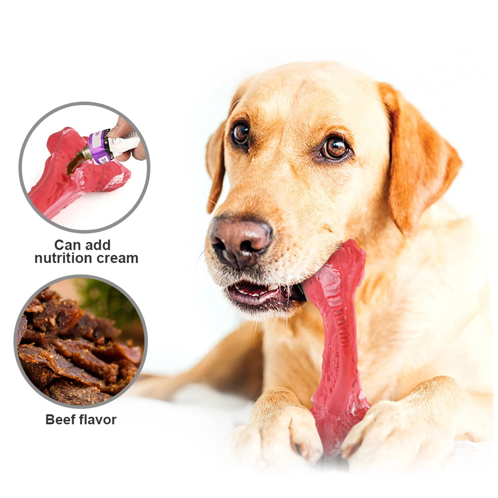 Durable Rubber Dog Bone Chew Toy with Treat Dispensing and Toothbrush Cleaning Features