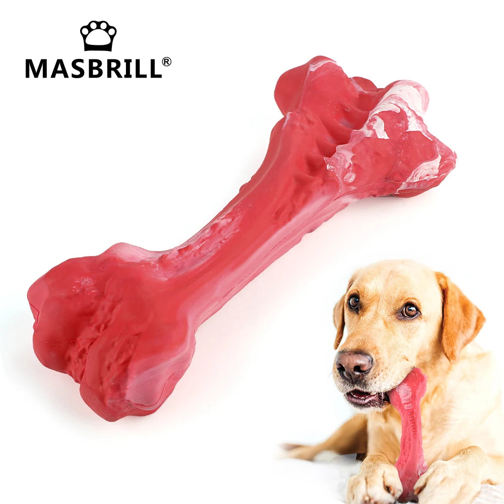 Durable Rubber Dog Bone Chew Toy with Treat Dispensing and Toothbrush Cleaning Features
