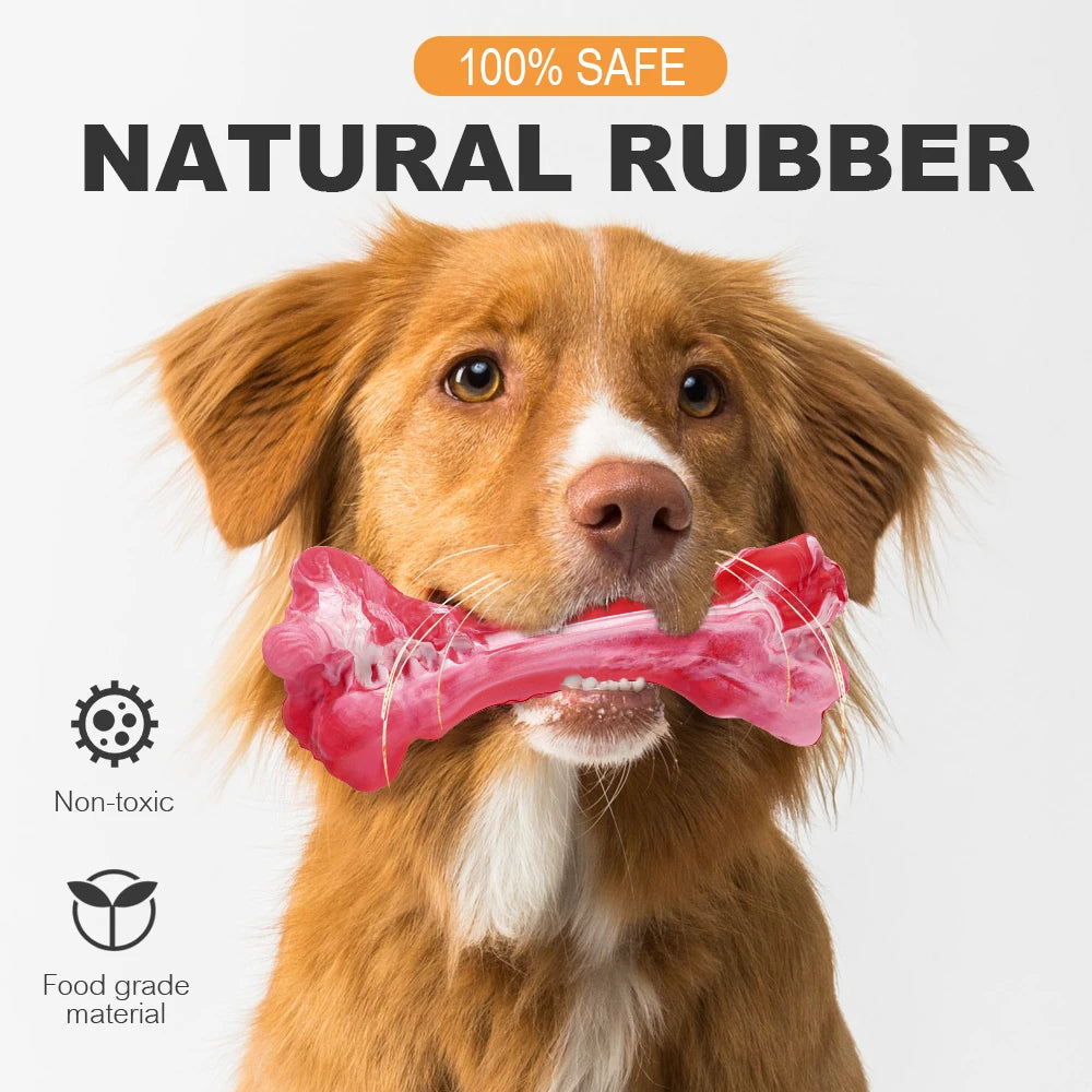 Durable Rubber Dog Bone Chew Toy with Treat Dispensing and Toothbrush Cleaning Features