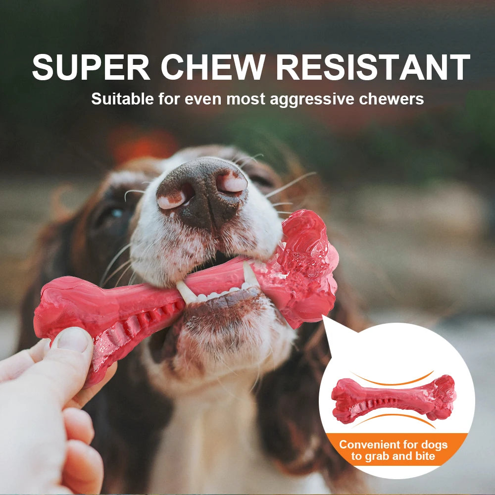 Durable Rubber Dog Bone Chew Toy with Treat Dispensing and Toothbrush Cleaning Features