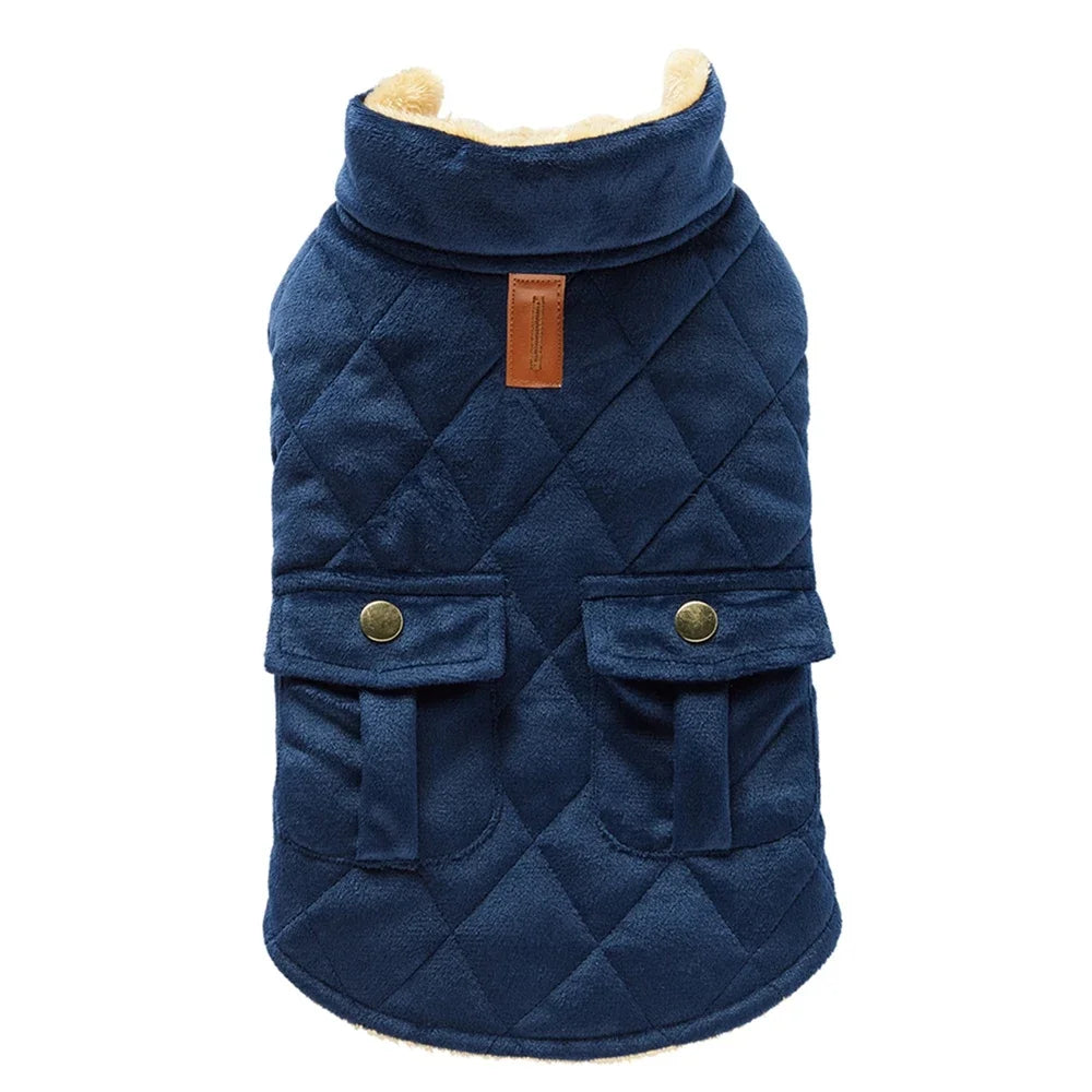 Winter Warm Plush Dog Jacket With Double Pockets For Small Medium Large Dogs