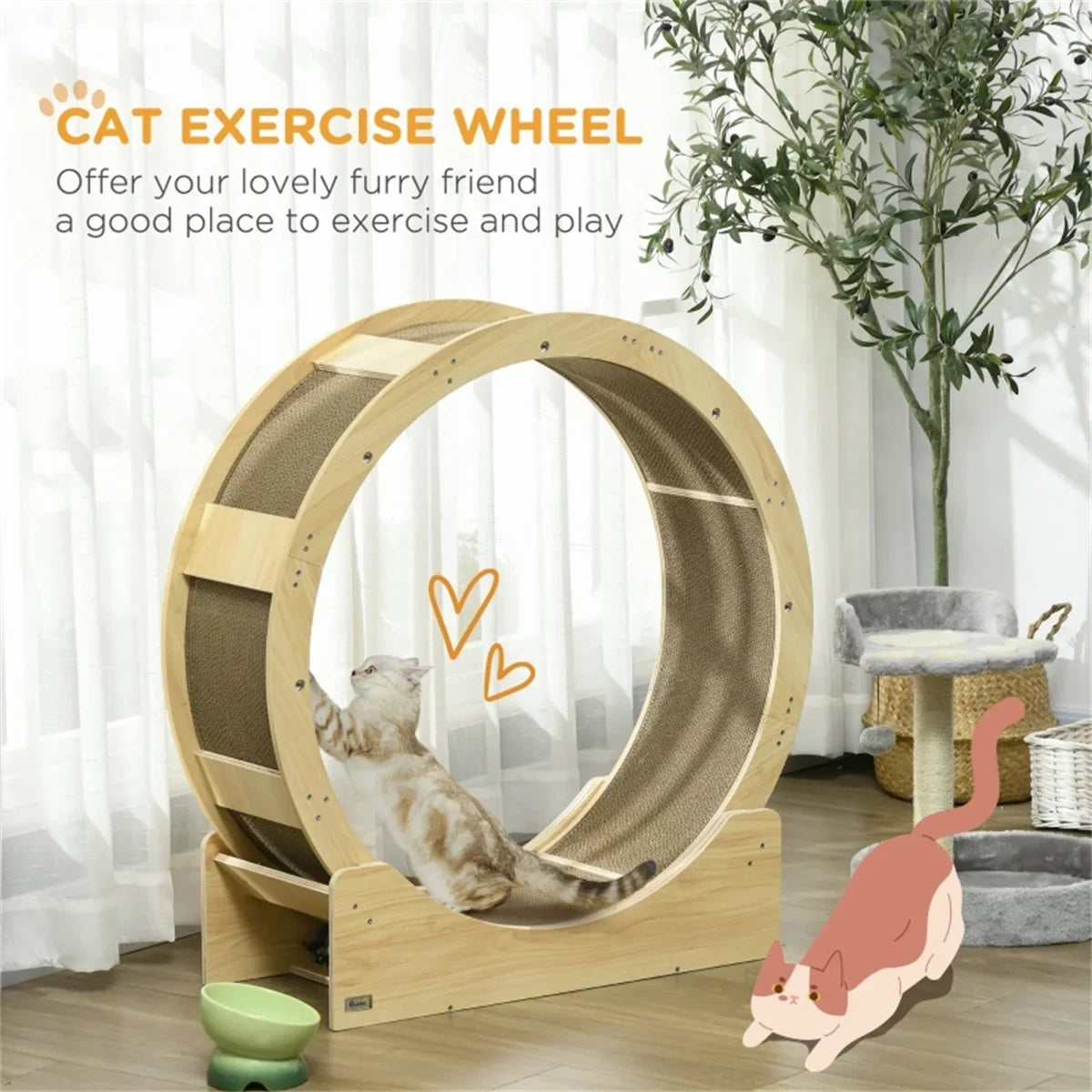 Eco-Friendly Cat Running Wheel with Scratching Board Durable Fitness Climbing Frame
