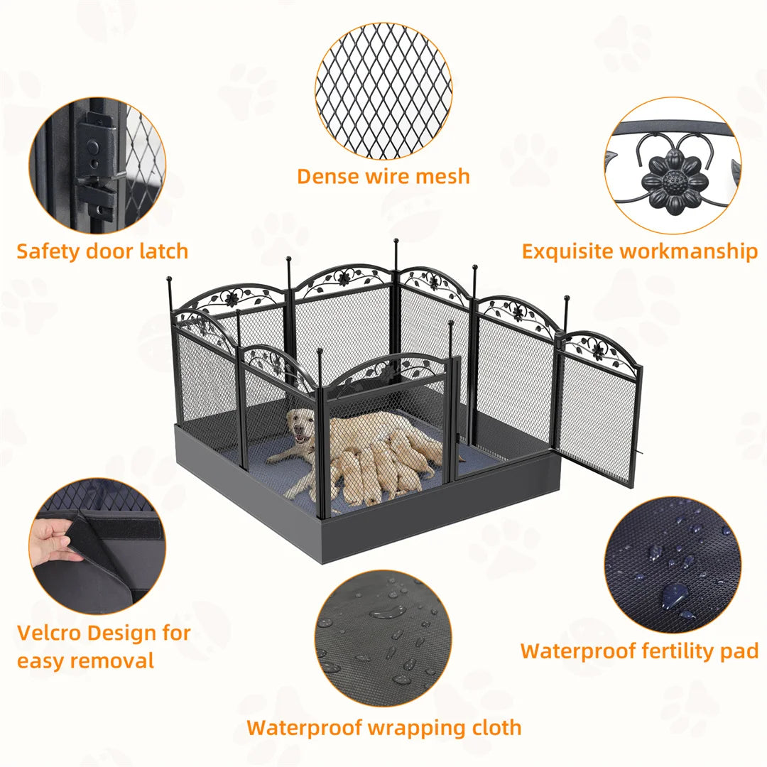 8 Panels DIY Heavy Duty Dog Playpen Pen Outdoor Indoor for Dog Puppy Metal Fence with Waterproof Fertility Pad