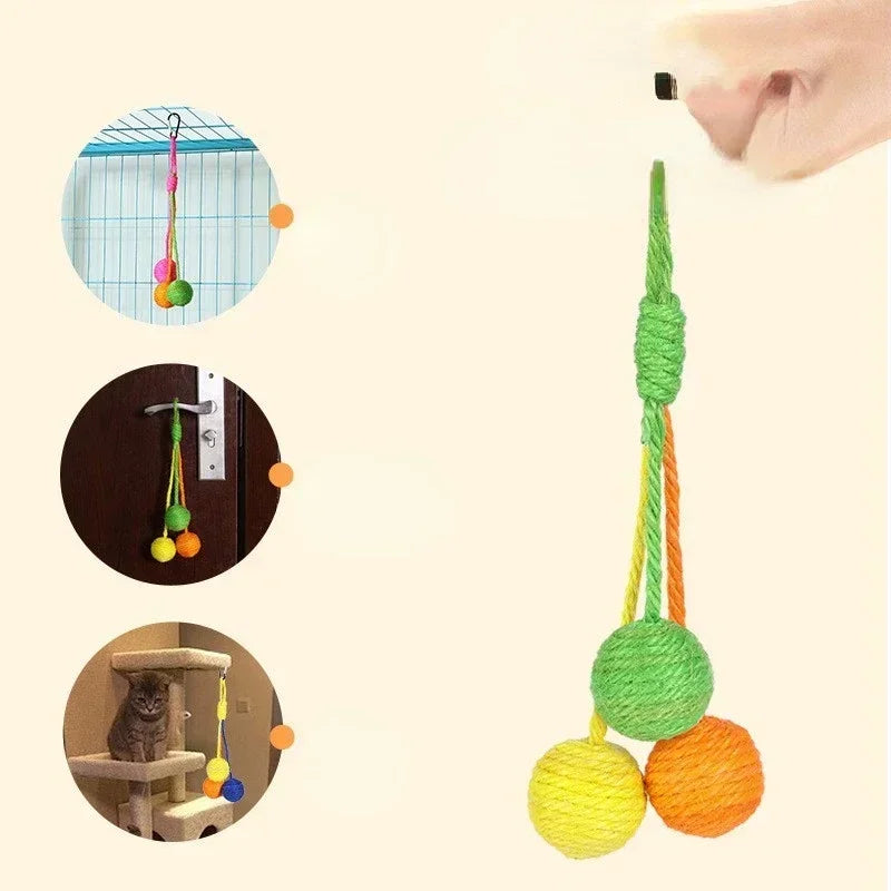 Pet Cat Hanging Sisal Ball Toy for Boredom Relief Bite-resistant Jute Twine Rope