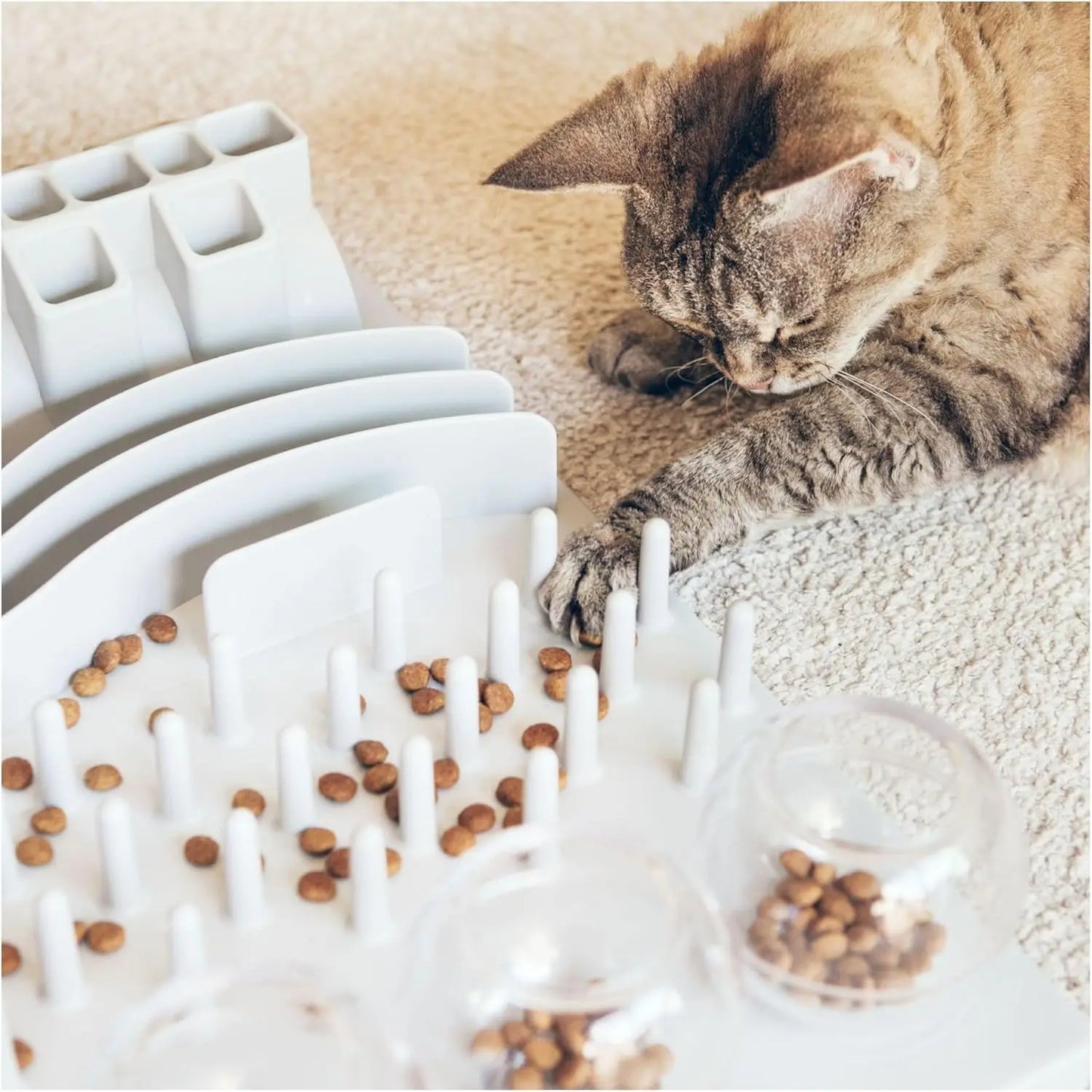 Interactive Cat Strategy Game Puzzle Toy with Therapeutic Dispensers for Mental Stimulation