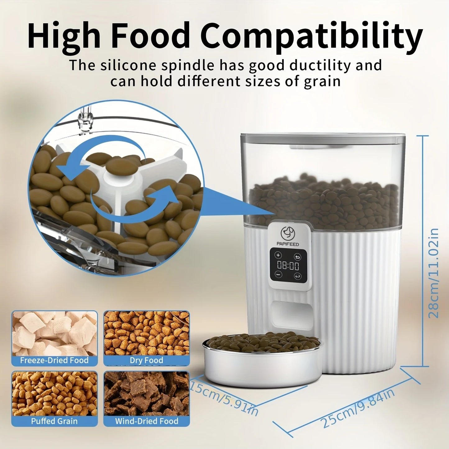 PAPIFEED Automatic Feeder for Cat Dog Fixed Food Dispenser with WiFi Remote