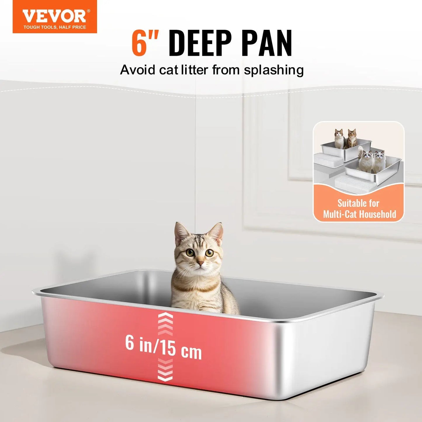 Stainless Steel Multi Cat Litter Box 2 Pack XL Trays Odor Proof Easy Clean Non Slip Design