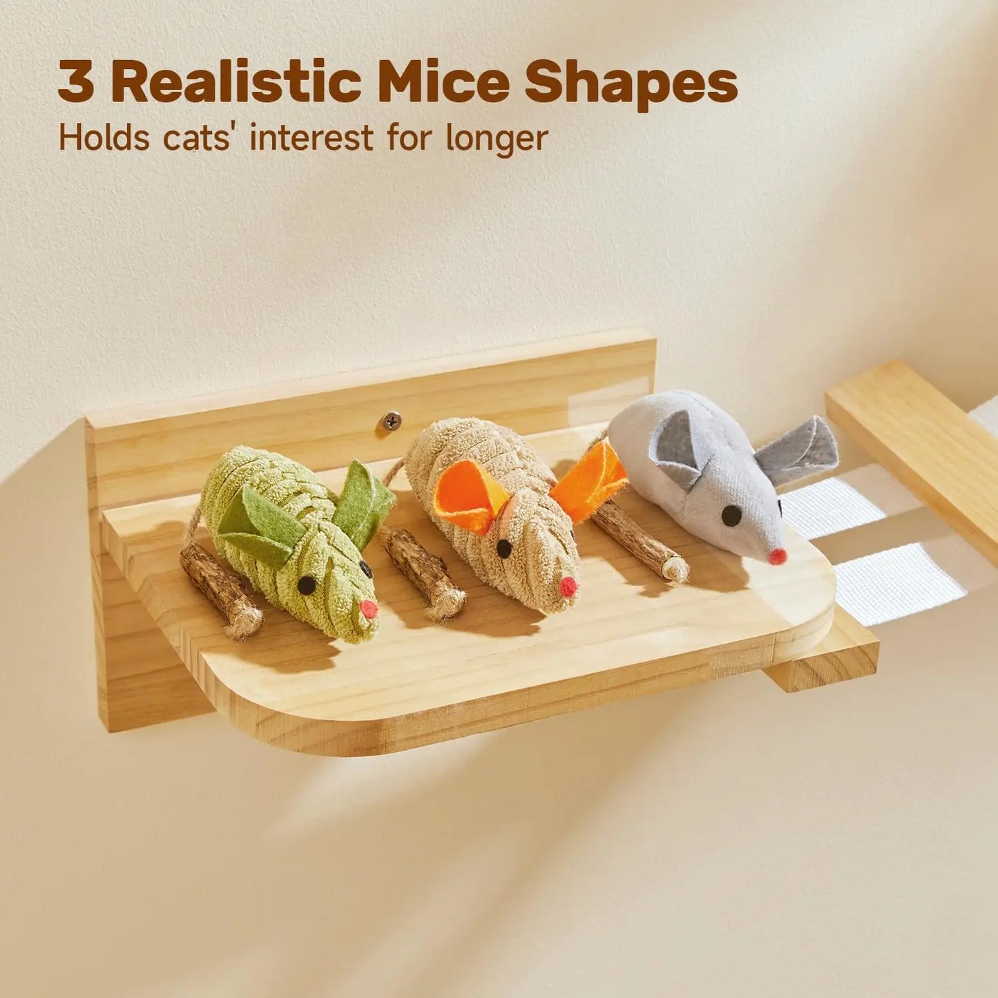 Interactive Cat Toy Set with 3 Squeaky Mice for Indoor Play and Dental Health