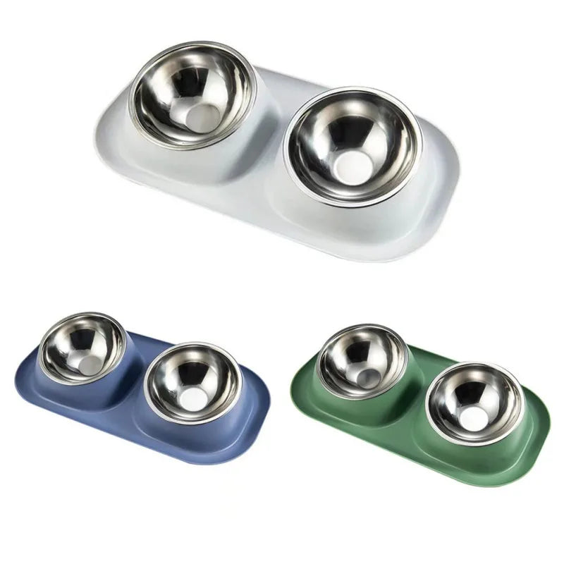 Stainless Steel Double Cat Dog Bowl With Non-slip Base