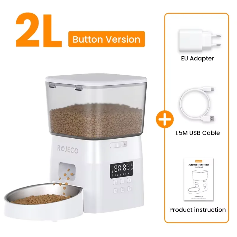 ROJECO Automatic Pet Feeder Button Version Smart Control Dispenser