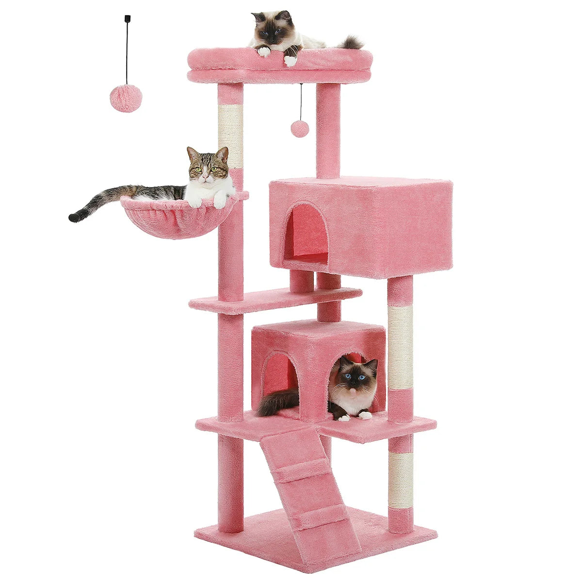 56.3 Inch Cat Tree for Large Cats with Plush Hammock and Super Large Top Perch