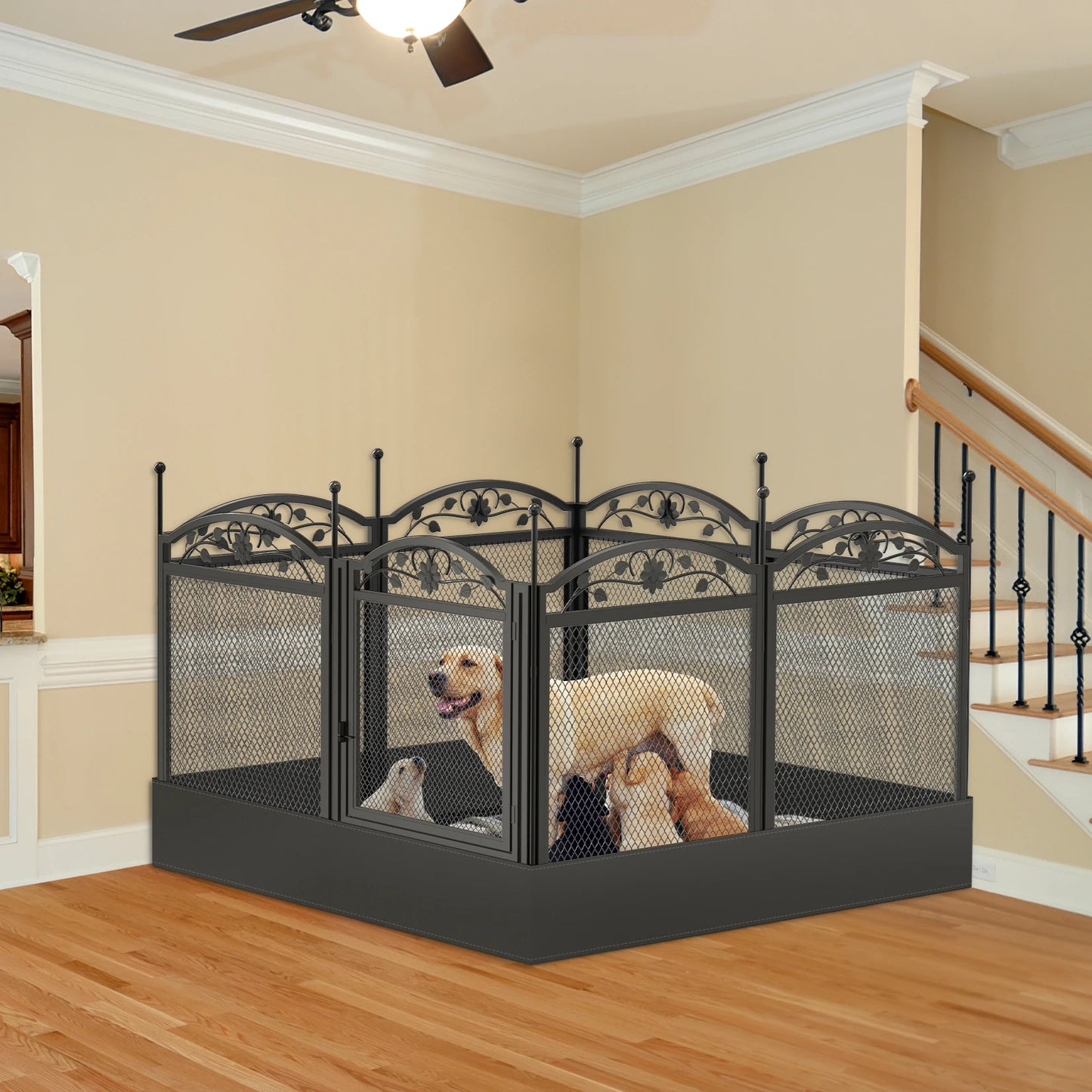 8 Panels DIY Heavy Duty Dog Playpen Pen Outdoor Indoor for Dog Puppy Metal Fence with Waterproof Fertility Pad