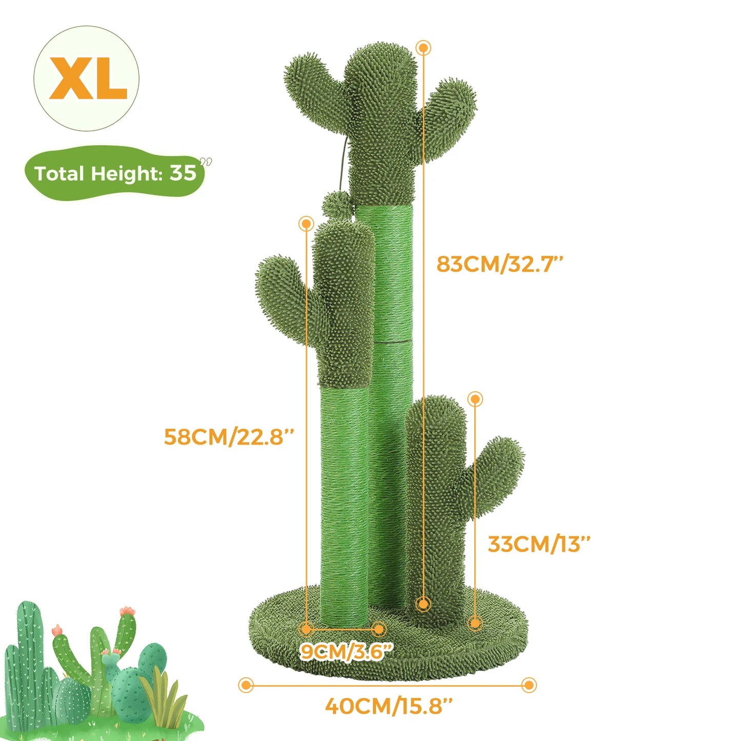Cactus Cat Scratching Post with 3 Poles and Dangling Ball