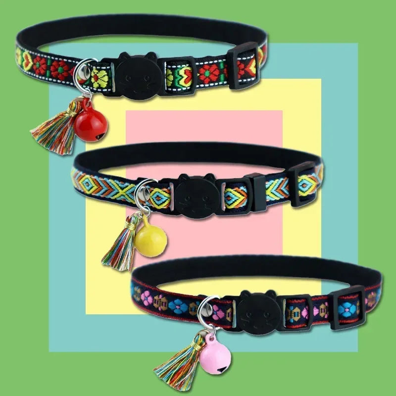 Dog Jacquard And Collar Adjustable Cat Tassels For Bells with Plaid Pattern