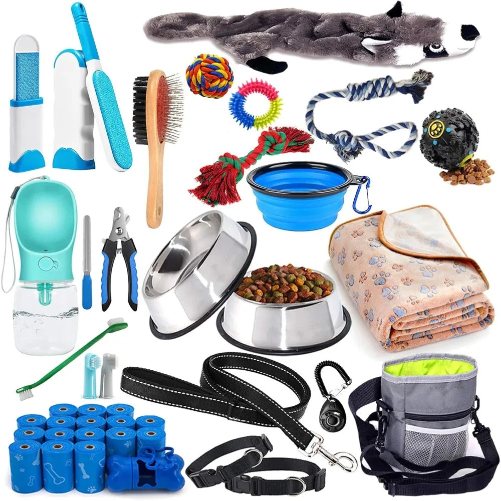 Puppy Supplies Starter Kit 39 Piece Set Essentials for New Puppies with Leash Toys Bowls and More