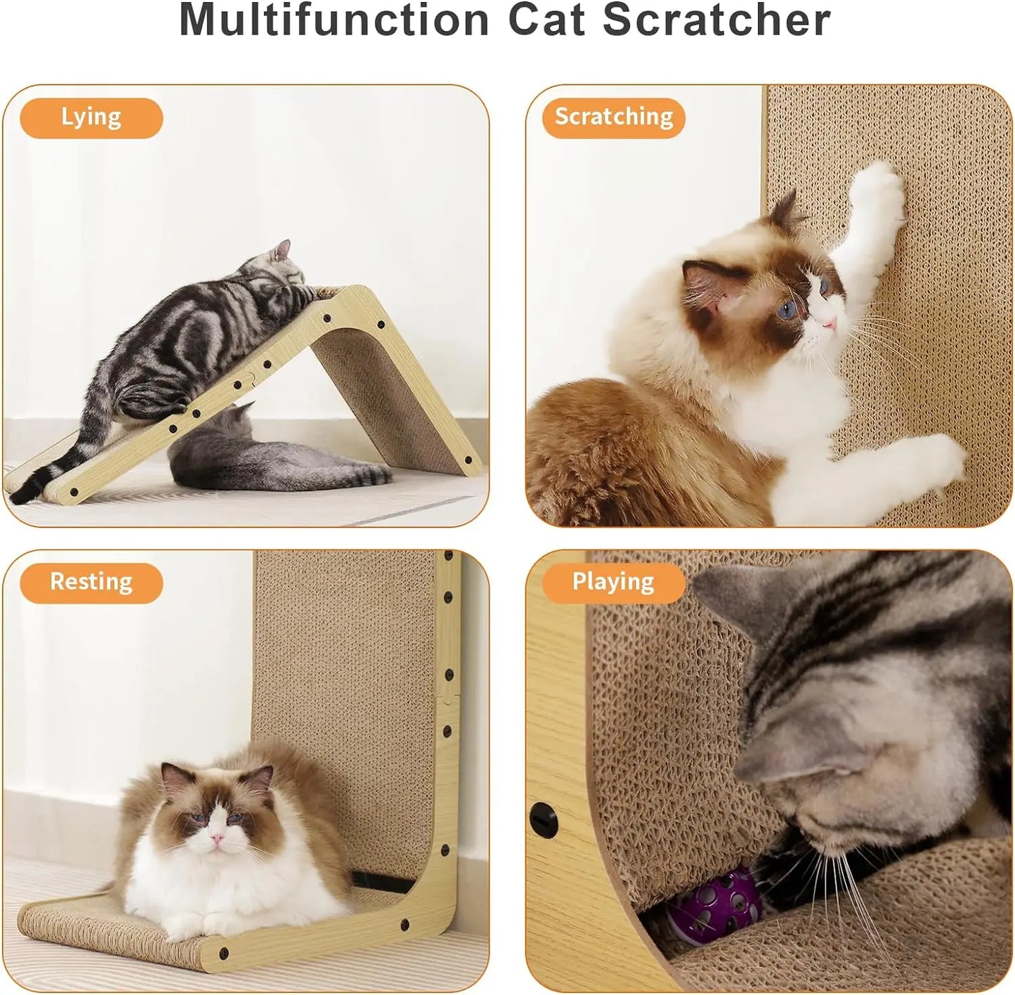 L Shape Cat Scratcher 23.6 Inch Cardboard Scratching Pad for Indoor Cats and Furniture Protection