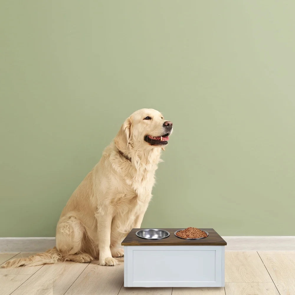 Solid Wood Pet Feeder Stand with Storage Easy Assembly
