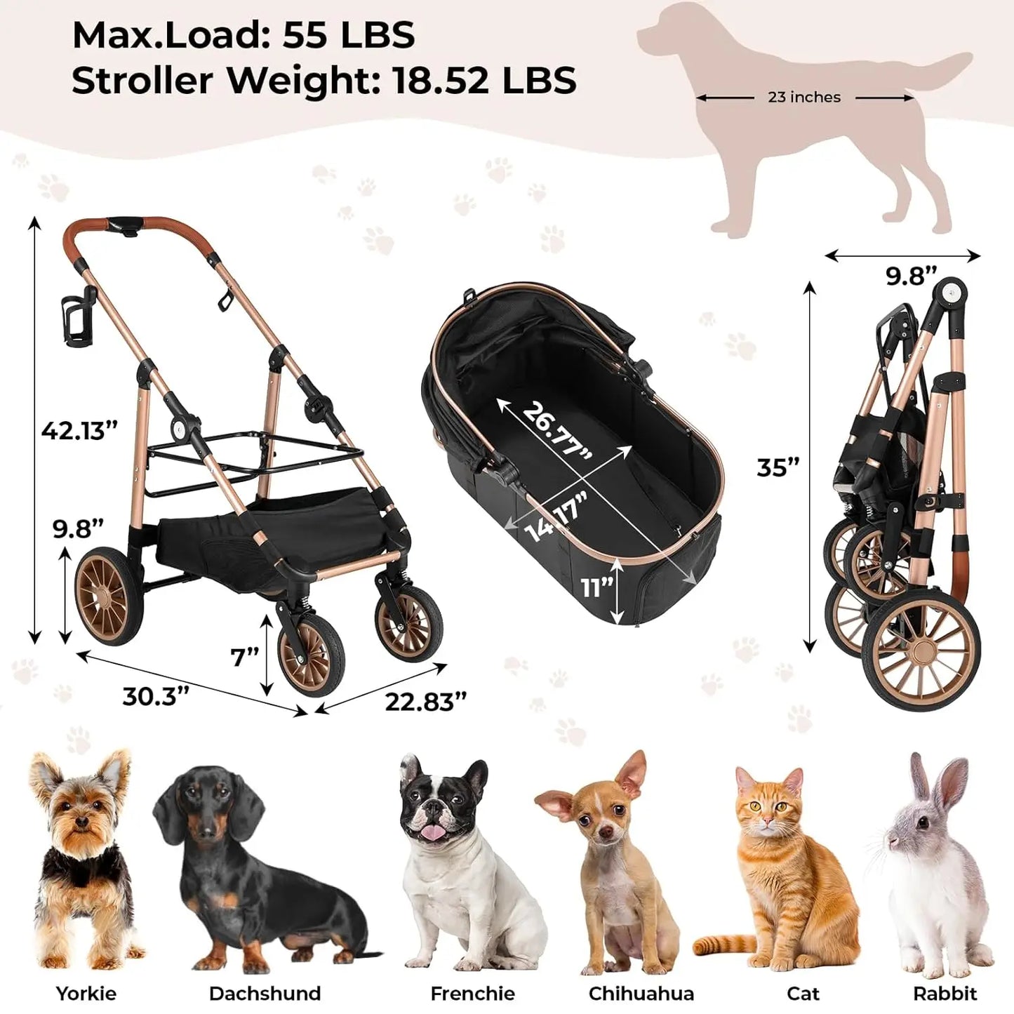 2in1 Dog Buggy Stroller Dog Box Attached in Car 25 kg