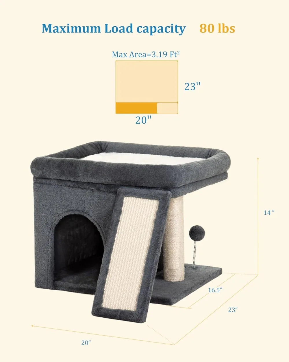 14 Inch Cat Tree Tower With Scratching Post And Perch Bed