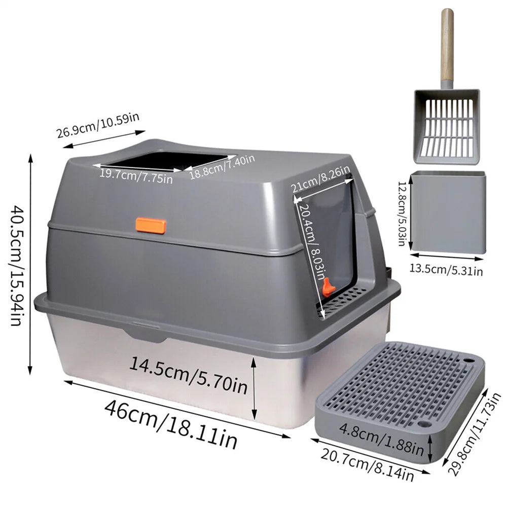 XXL Stainless Steel Cat Litter Box Enclosed Puppy Cat Tray