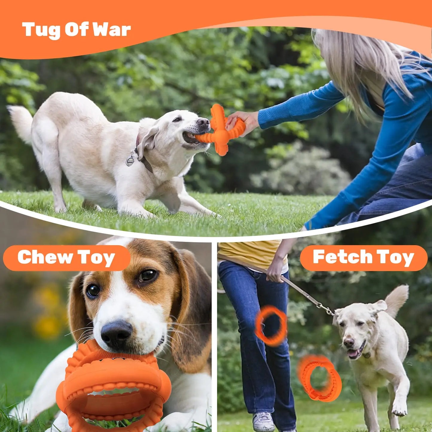 Interactive Dog Toys Detachable Tug of War Toy with 2 Rings Natural Rubber Dog Chew Toys Suitable for Large Dogs