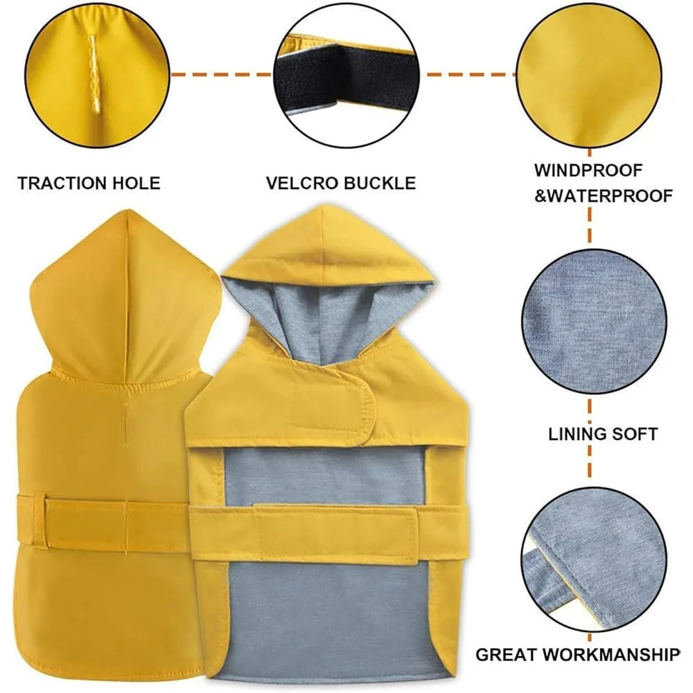 Waterproof Adjustable Dog Raincoat Poncho for Small Medium Dogs with Hood and Leash Hole