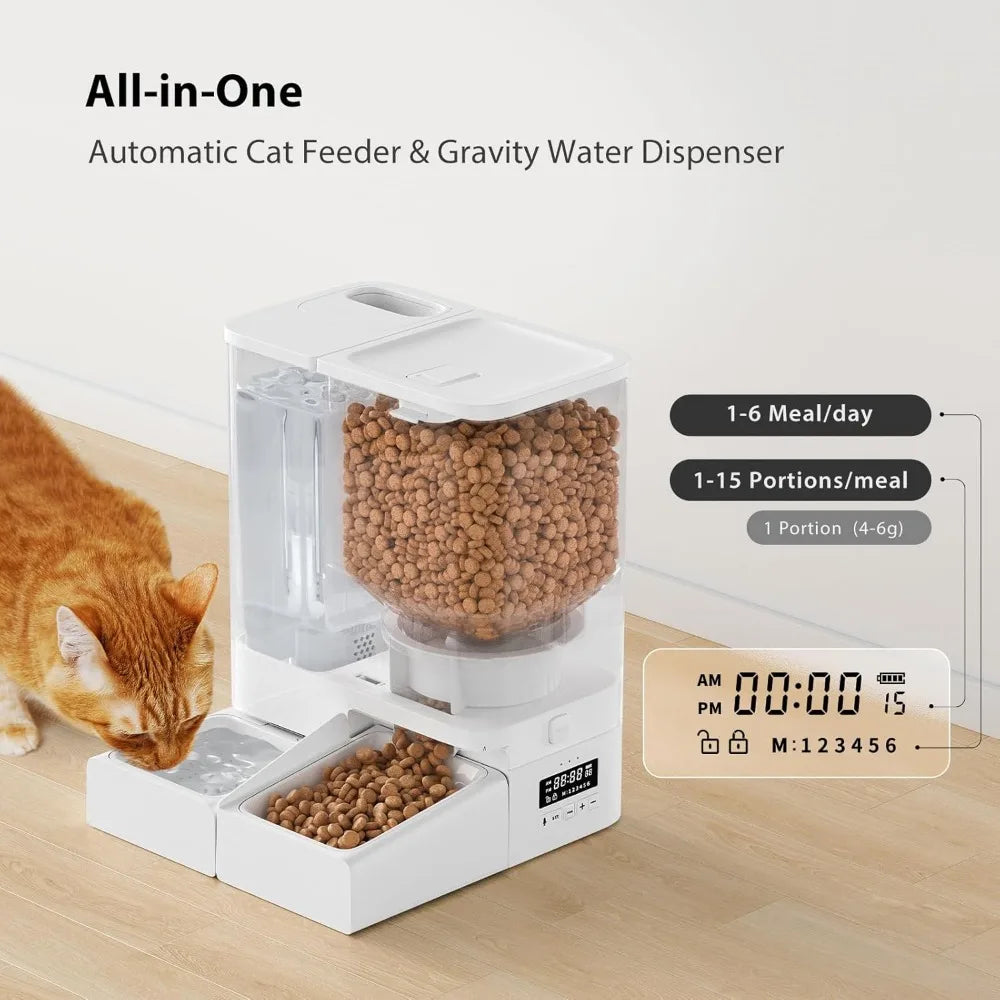 5L Automatic Cat Feeder and 4L Water Dispenser 2 in 1 Timed Pet Feeder with Voice Recording