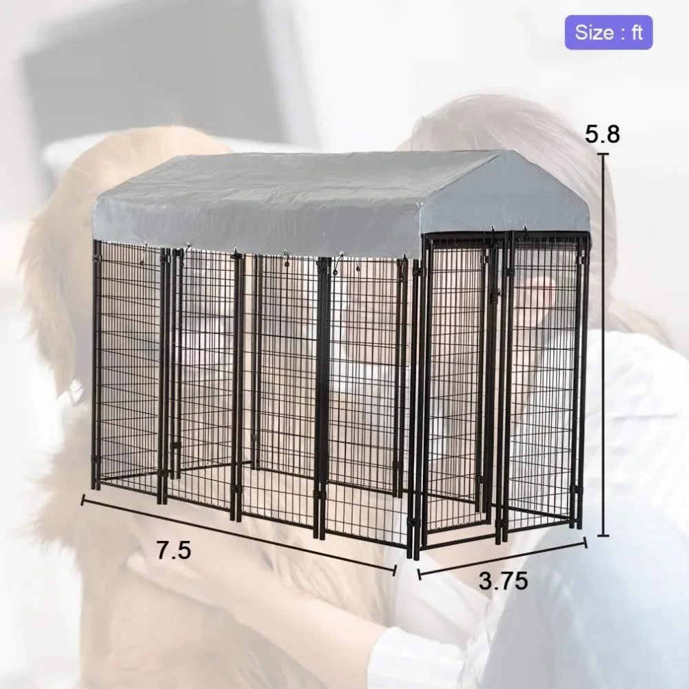 Heavy Duty Outdoor Dog Kennel Playpen with UV-Resistant Waterproof Cover and Roof