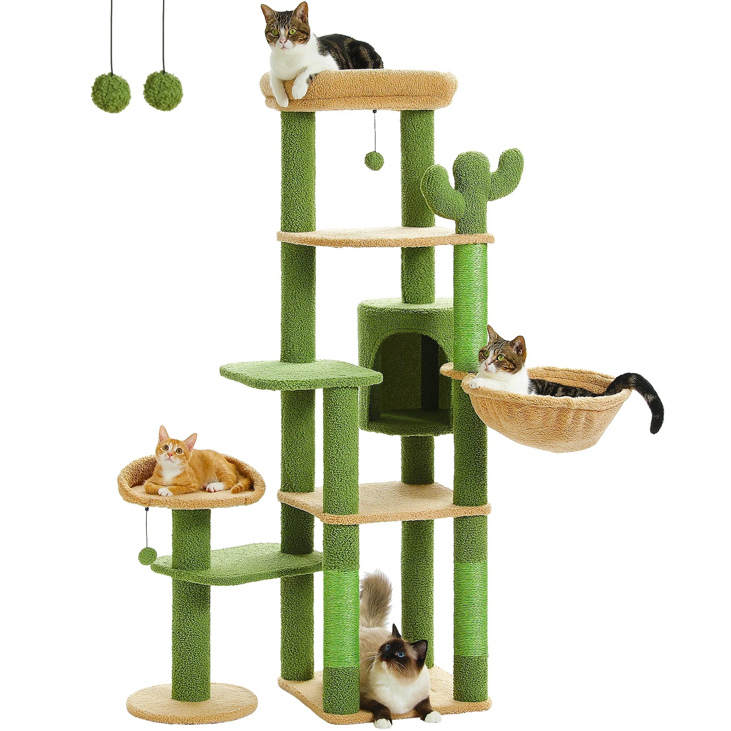 Cactus Tall Cat Tree for Large Cats Multi-Level Indoor Condo