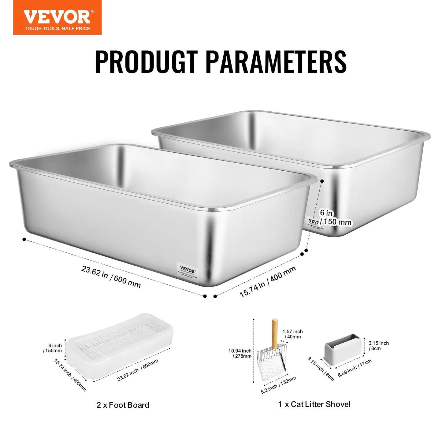 Stainless Steel Multi Cat Litter Box 2 Pack XL Trays Odor Proof Easy Clean Non Slip Design
