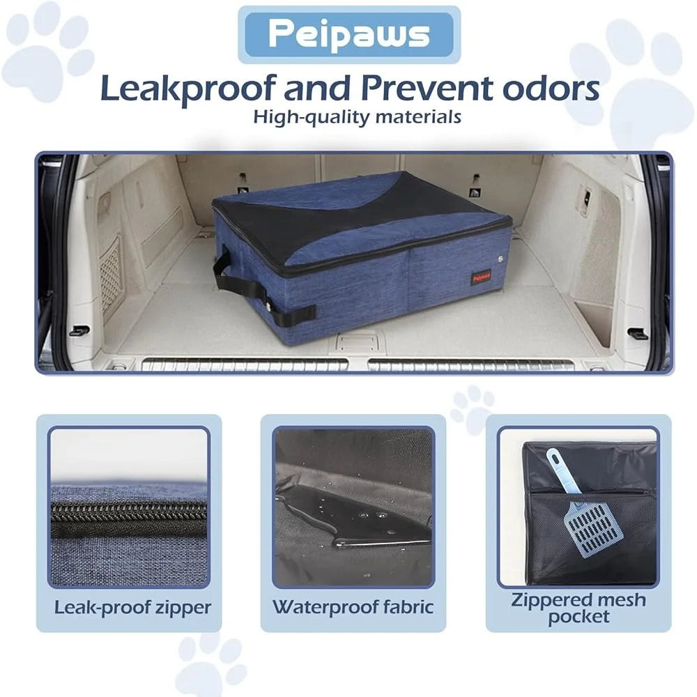 Portable Cat Travel Litter Box Collapsible Leakproof Odor Control Lightweight Travel Essential
