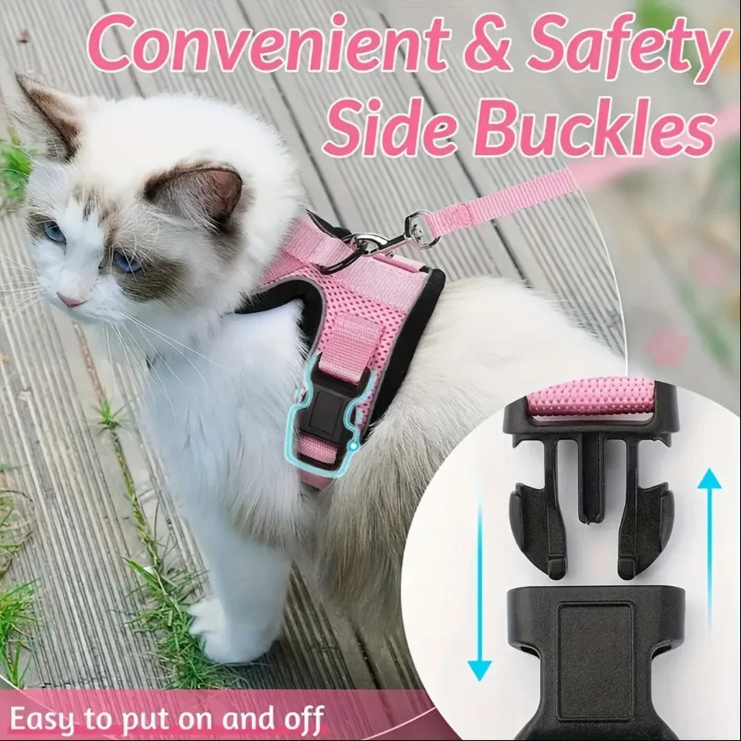 Cat Leash Non-Slip Adjustable Vest Pet Chest Carrier for Safe Outdoor Walks