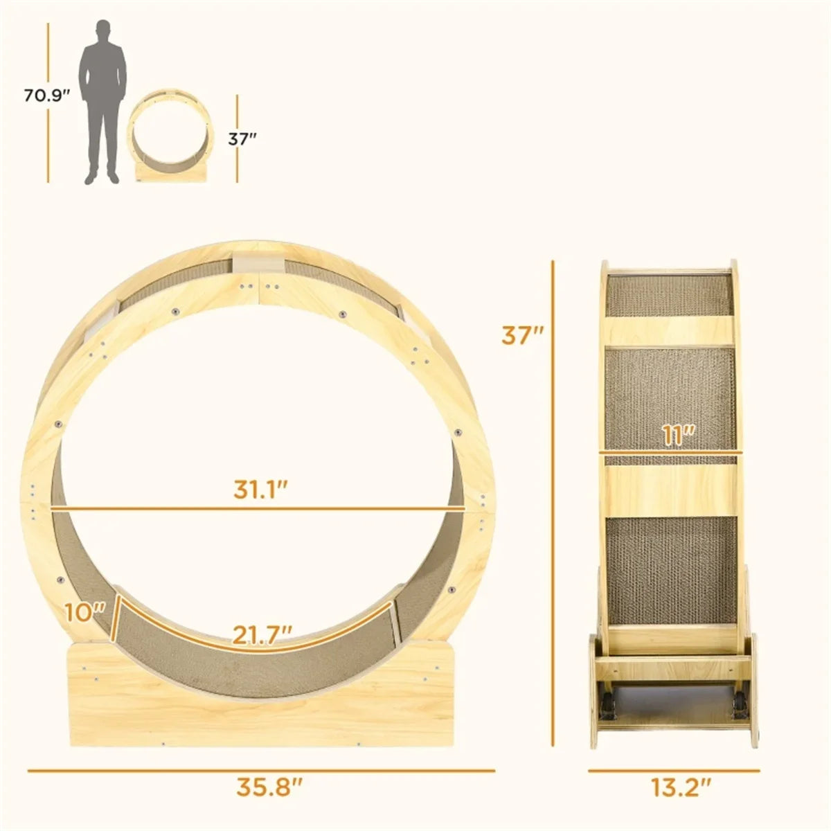 Eco-Friendly Cat Running Wheel with Scratching Board Durable Fitness Climbing Frame