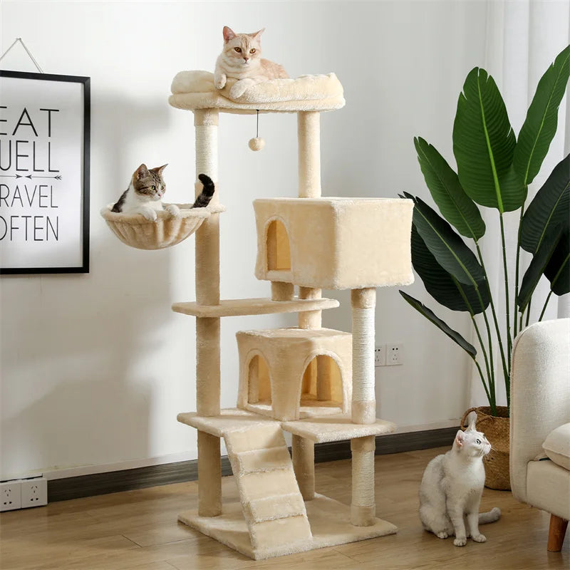 56.3 Inch Cat Tree for Large Cats with Plush Hammock and Super Large Top Perch