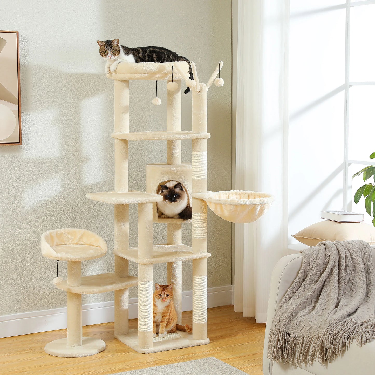 Cactus Tall Cat Tree for Large Cats Multi-Level Indoor Condo
