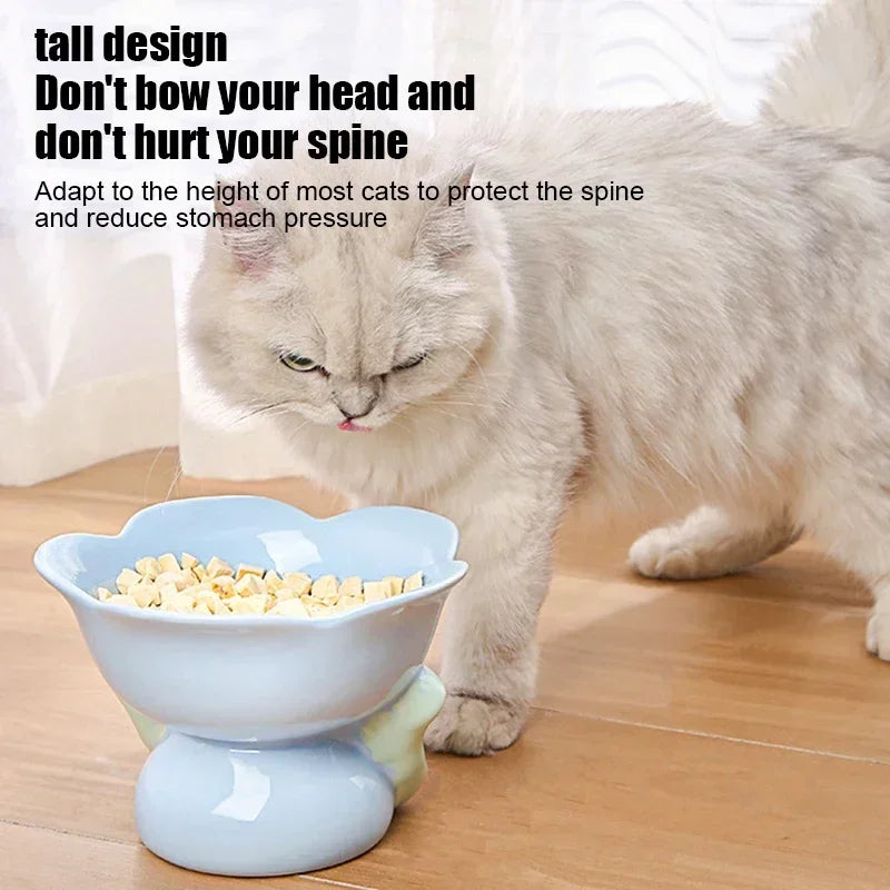 Cat Flower Bowl Raised Ceramic Pet Feeders for Small Dogs and Cats