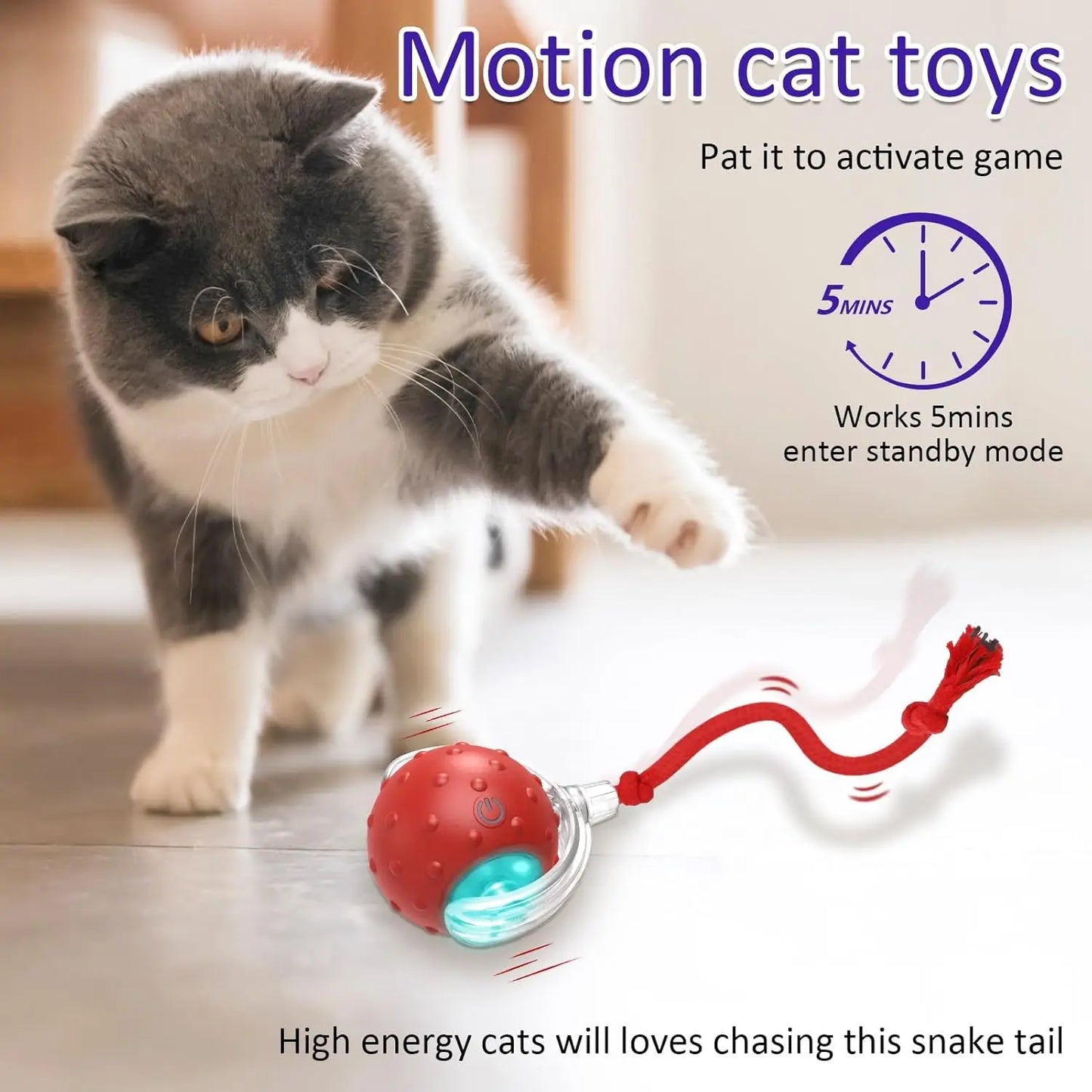Interactive Cat Toy Ball for Indoor Cats Rolls Quickly and Chirps on Carpet Red