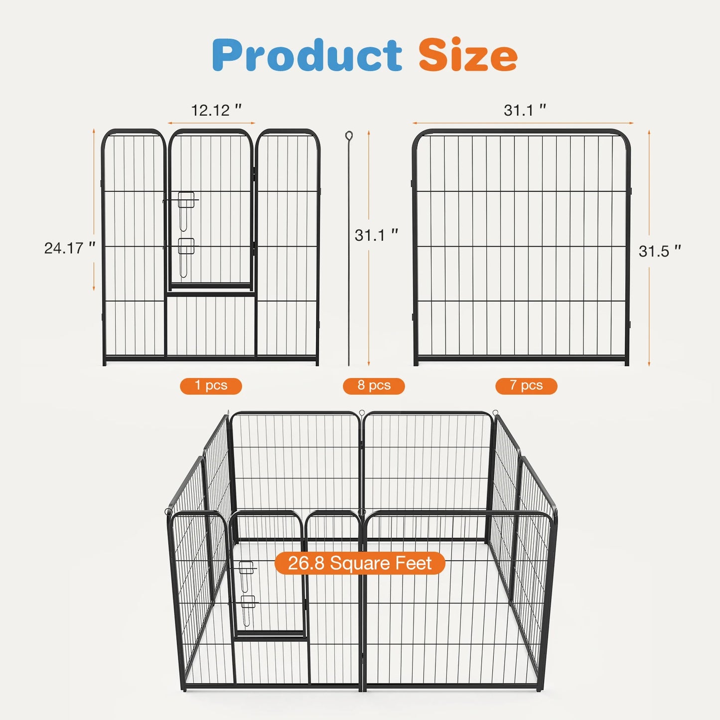 JHK 8 Panel Dog Playpen Indoor Pet Fence Heavy Duty Pen