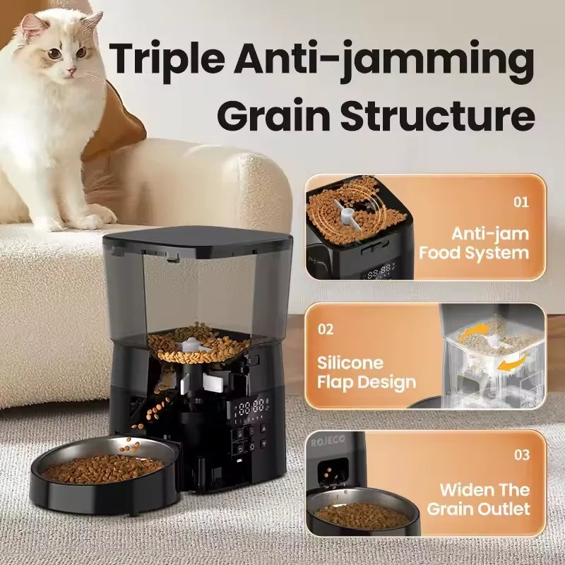 ROJECO Automatic Pet Feeder Button Version Smart Control Dispenser