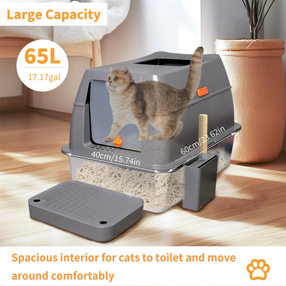 XXL Stainless Steel Cat Litter Box Enclosed Puppy Cat Tray