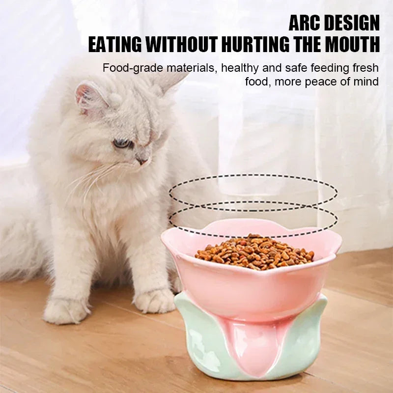 Cat Flower Bowl Raised Ceramic Pet Feeders for Small Dogs and Cats