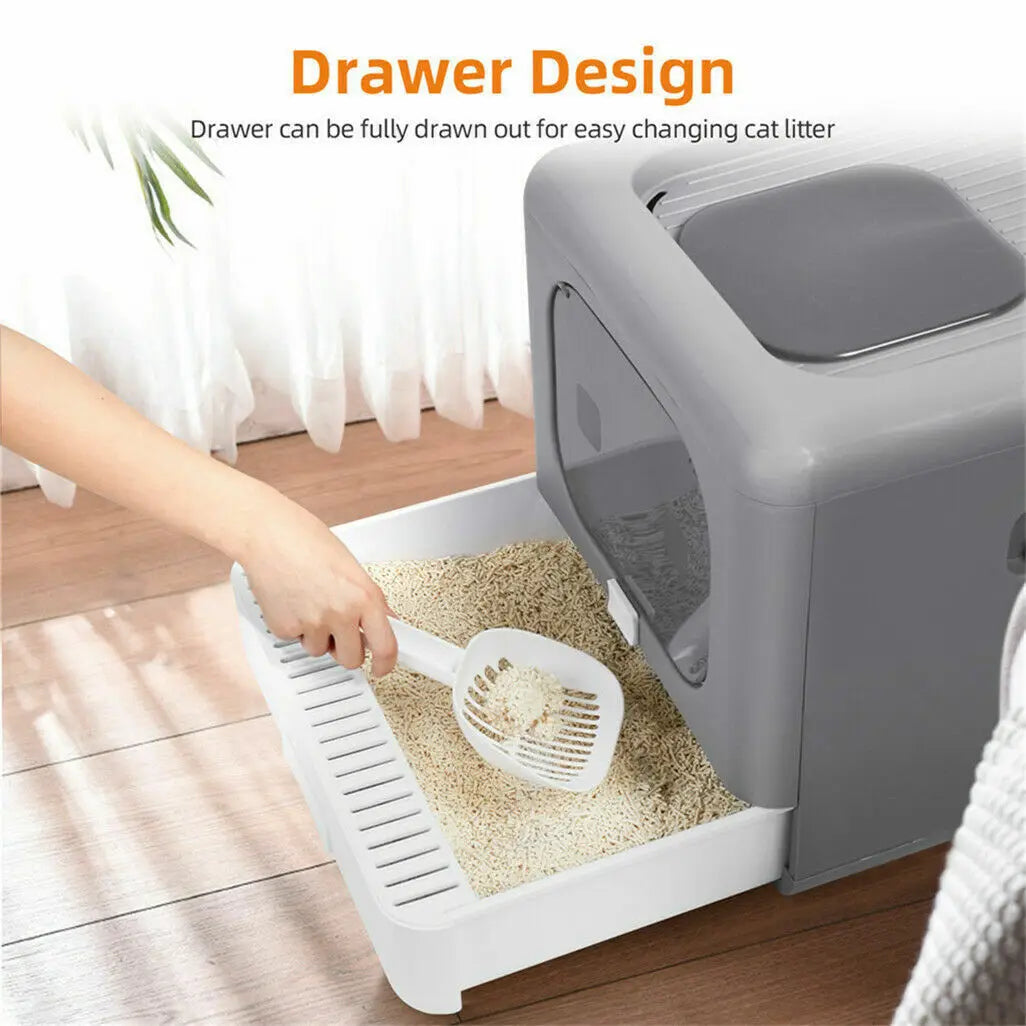 Cat Litter Box with Scoop and Tray Sifting Enclosed Foldable