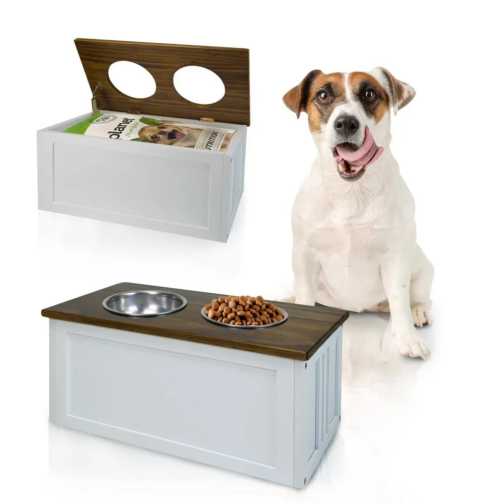 Solid Wood Pet Feeder Stand with Storage Easy Assembly