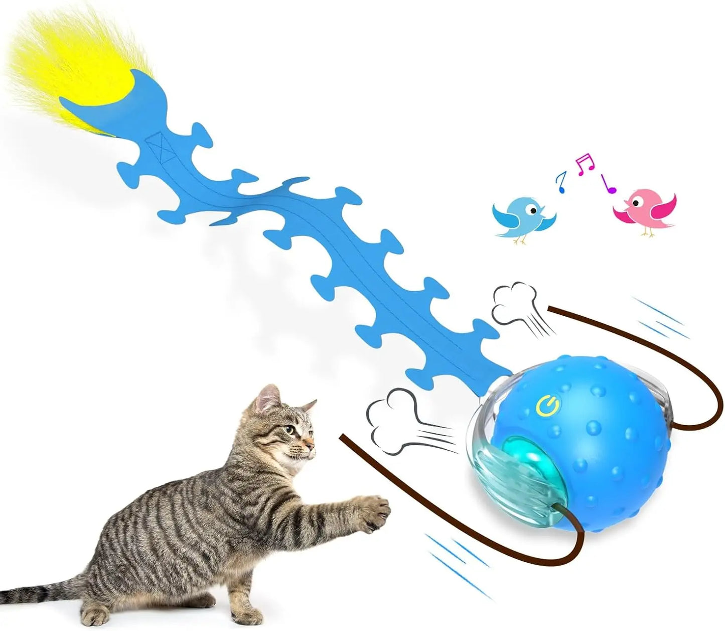 Interactive Cat Toy Ball for Indoor Cats Rolls Quickly and Chirps on Carpet Red