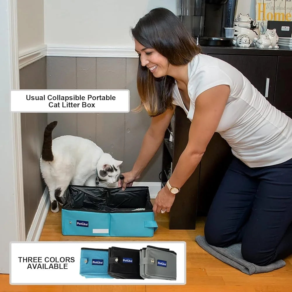 Portable Travel Cat Litter Box Collapsible Leak-Proof Easy Clean Design for Small and Medium Cats