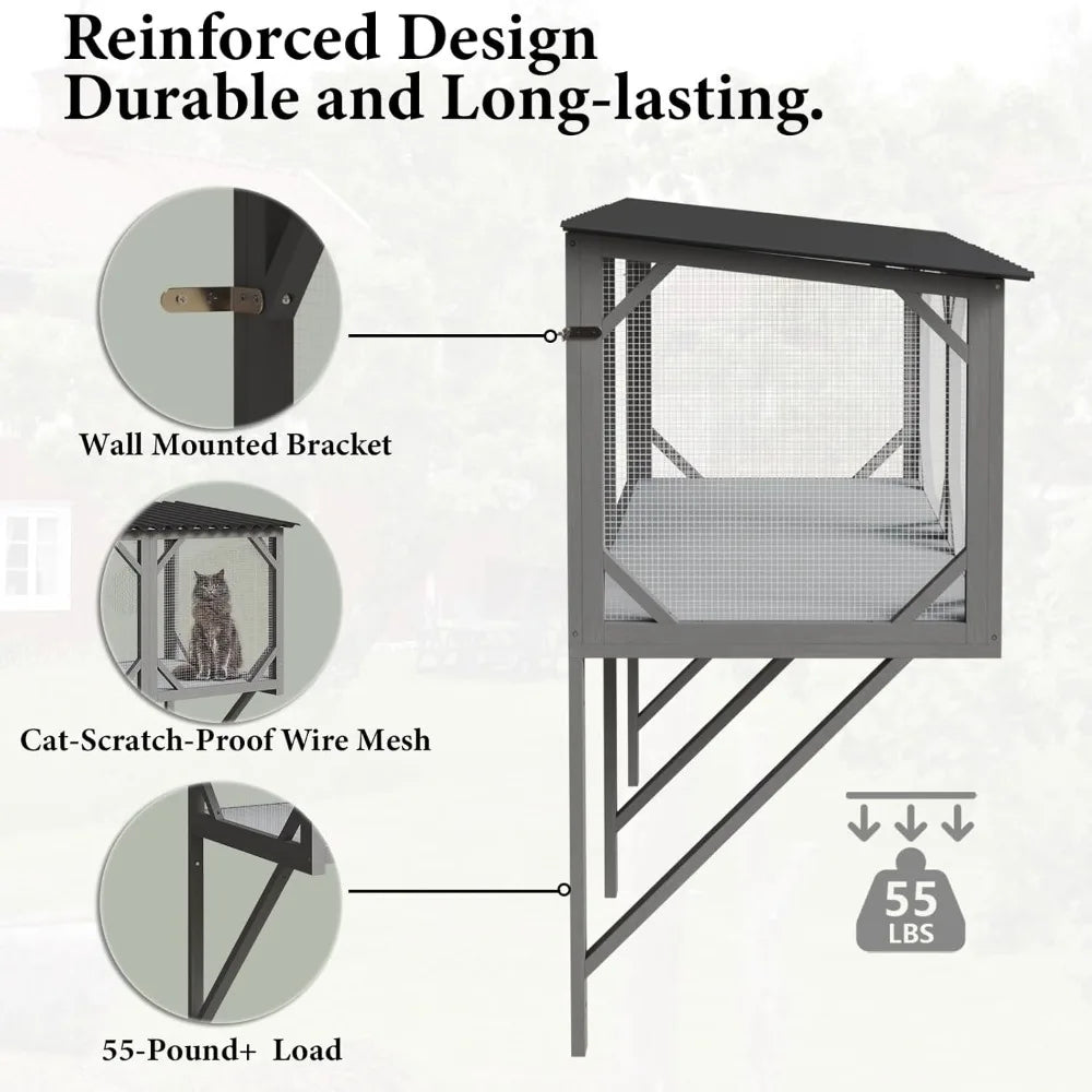 Cat Window Box Catio Outdoor Enclosure 43.3 Inch Sturdy Perch for Sunbathing and Napping