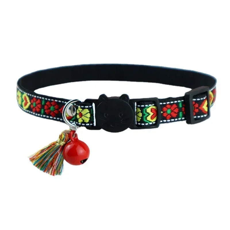 Dog Jacquard And Collar Adjustable Cat Tassels For Bells with Plaid Pattern