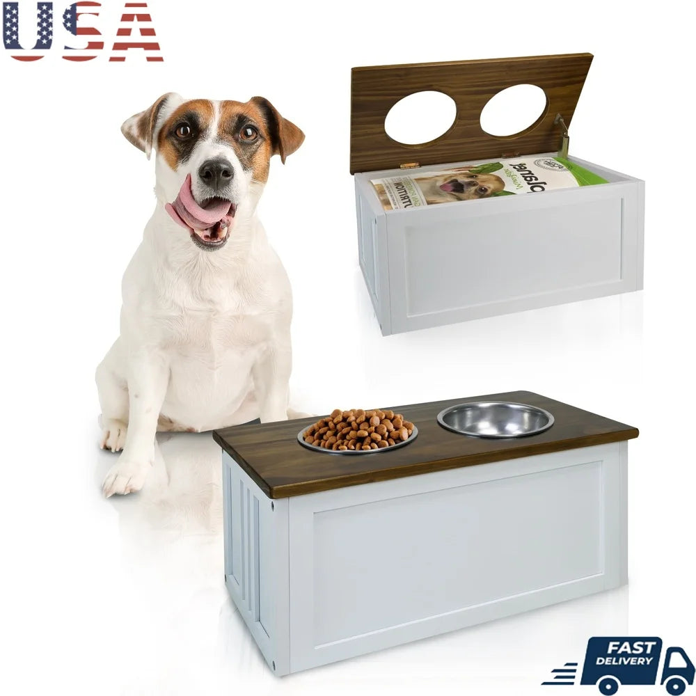 Solid Wood Pet Feeder Stand with Storage Easy Assembly
