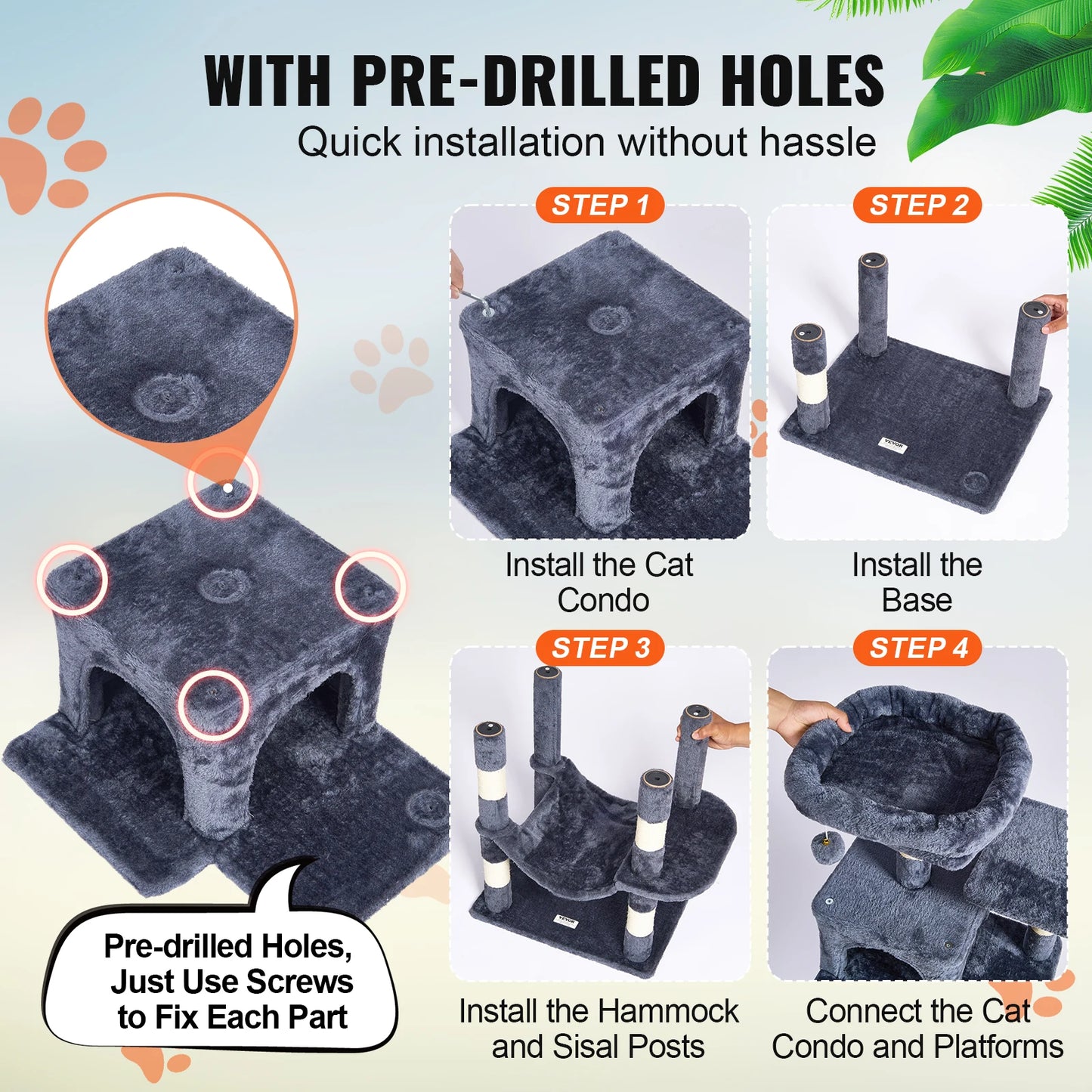 VEVOR Cat Tree for Indoor Cats 63 Inch Cat Tower With Condos