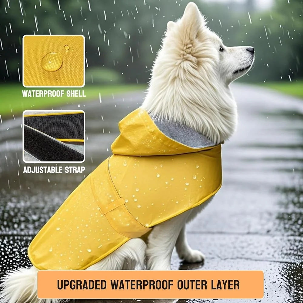 Waterproof Adjustable Dog Raincoat Poncho for Small Medium Dogs with Hood and Leash Hole